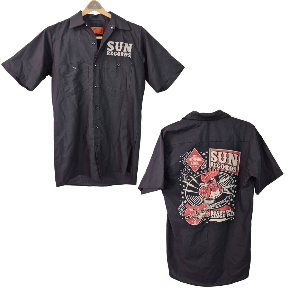 RedKap Black Sun Records Rock n Roll Memphis TN Rooster Short Sleeve Shirt S